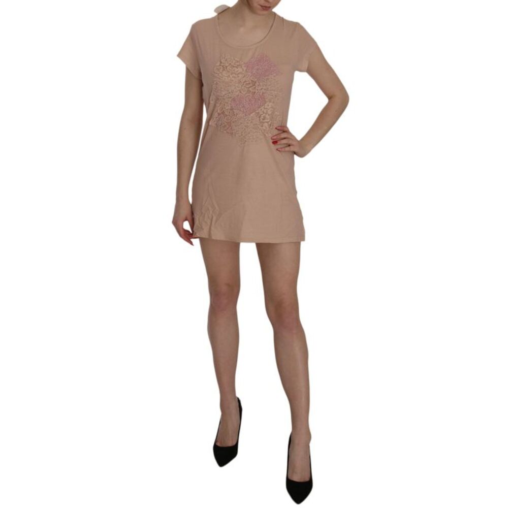 PINK MEMORIES Pink Lace Short Sleeve Shift Mini Women's Dress